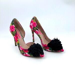 Betsy Johnson Multicolored Floral Polkadot HARLY Pointed Toe Pumps Heel 6.5 M